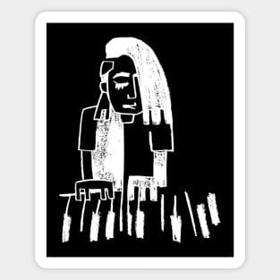 Piano Keyboard Girl Black and White Magnet